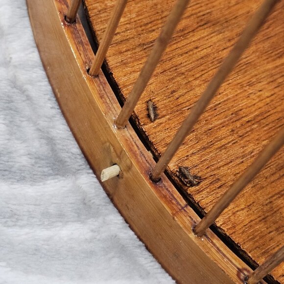 MCM 50s 60s Ornate Bamboo Rattan Hanging‎ Birdcage Round Carved Boho Decor Brown - Picture 14 of 15